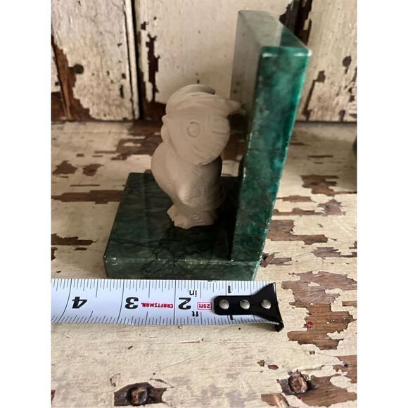 Pair Vintage 1960s Genuine Alabaster Hand Carved  Italian Owl Bookends Green Ivo - Picture 13 of 13